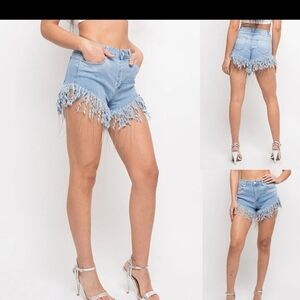 Cowgirl Chic American Bazi Blue Jean Shorts with Distressed Frayed Hem
